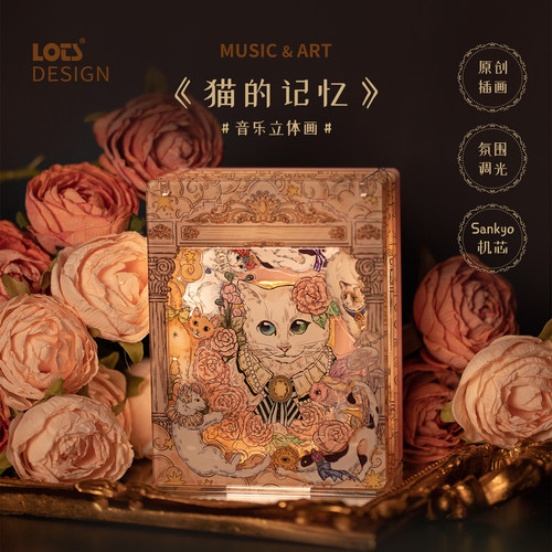 LOTS原创插画复古猫拼装音乐盒