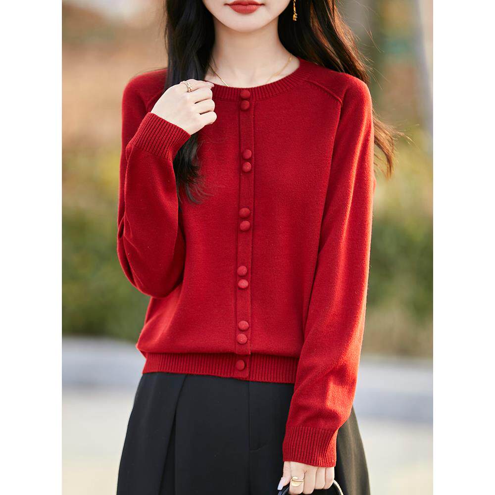 MONLOUVE圆领针织衫长袖上衣秋冬装2025新款女装小衫打底衫高级感