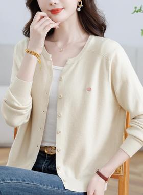 MONLOUVE红色圆领针织开衫外套女春秋宽松薄款休闲上衣软糯毛衣外