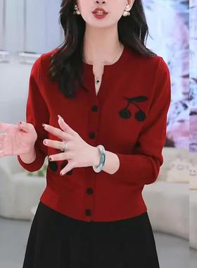 MONLOUVE法式红色针织衫秋季女覆古红气质高级感2025秋装新款针织