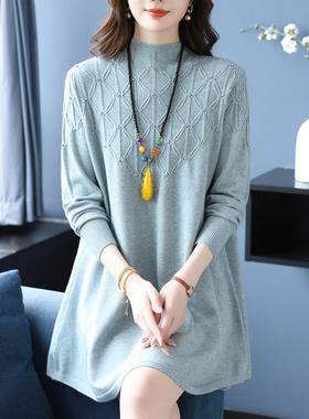 MONLOUVE2025年秋冬红色钉珠中长款针织连衣裙女秋冬A字显瘦洋气