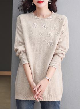 MONLOUVE红色毛衣内搭秋冬女款2025新款宽松气质针织衫圆领洋气遮