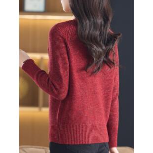 MONLOUVE2025年秋冬新款圆领开衫女紫色纽扣针织衫外套毛衣高级感