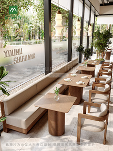 定制西餐厅靠墙卡座沙发茶楼茶餐厅桌椅组合现代中式餐厅卡座商用