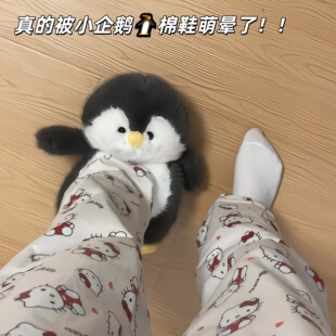 可爱卡通企鹅厚底毛绒拖鞋防滑棉秋冬季包跟儿童居家棉拖外穿家具