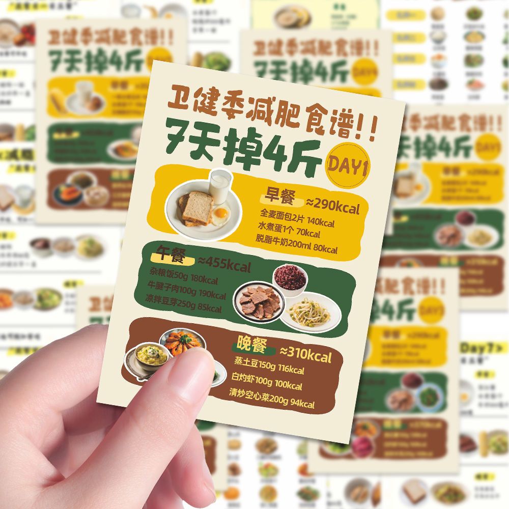 48张健康减脂食谱贴纸营养搭配低卡低脂减脂期菜谱教程diy贴纸