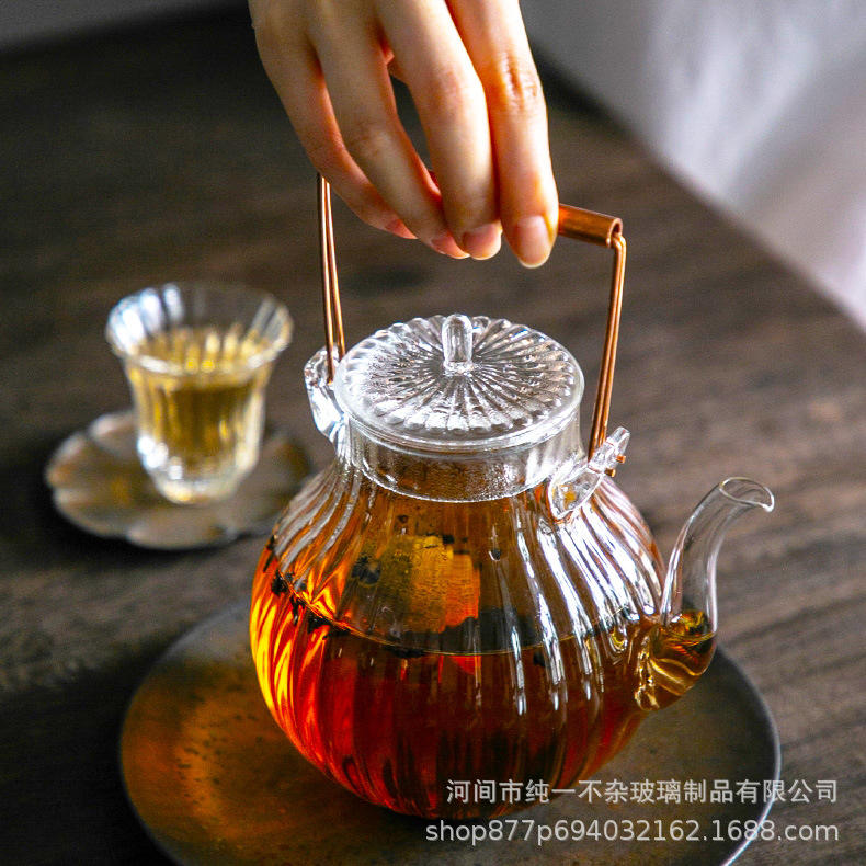 围炉煮茶壶大提梁壶高硼硅玻璃茶壶家用把壶泡茶壶花茶煮茶壶菊瓣