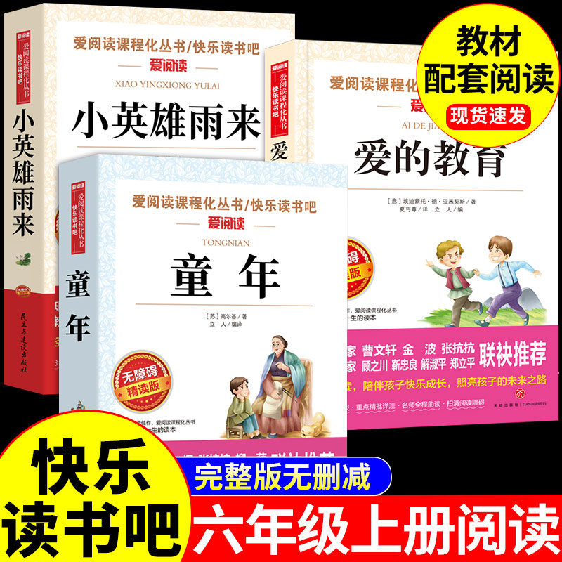 全套3册 童年爱的教育和小英雄雨来六年级上册快乐读书吧必读的课外书高尔基管桦原著书目正版完整版快乐读书吧6上小学阅读书籍
