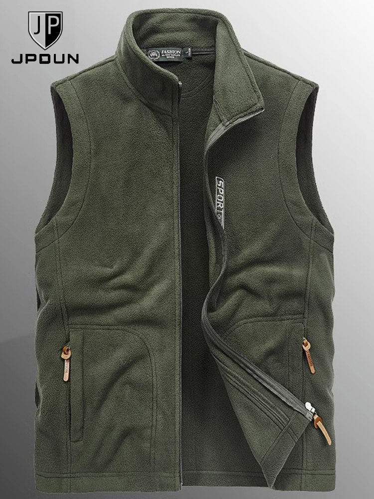 JPDUN SPRING FALL STAND COLLAR OUTDOOR CASUAL FLEECE VEST MENS POLAR FLEECE SHOULDER VEST MENS SLEEVELESS JACKET
