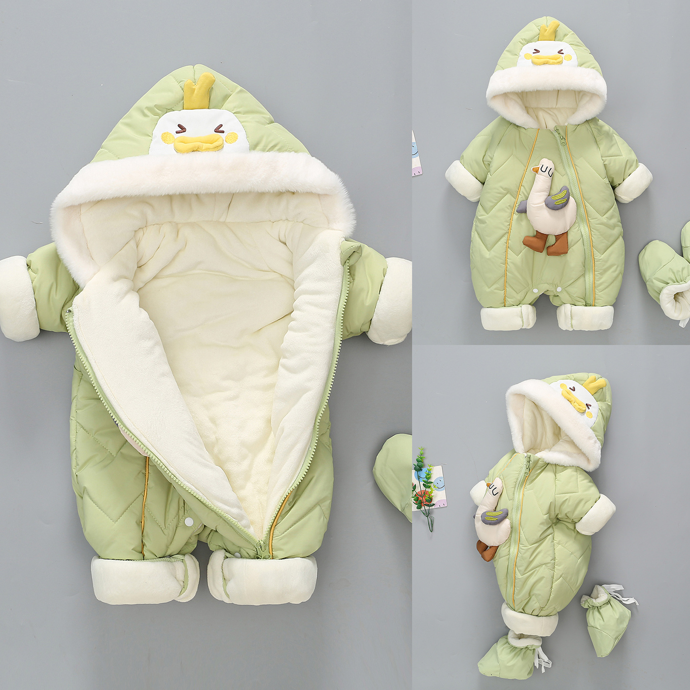鸭子婴儿连体衣宝宝冬装衣服外出服冬新生儿棉衣秋冬加绒加厚冬季