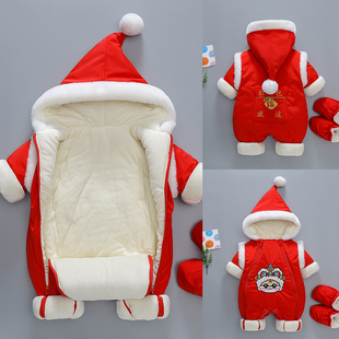 宝宝加厚连体衣冬季婴儿男女冬装过年蛇年双拉链衣服外出拜年新年