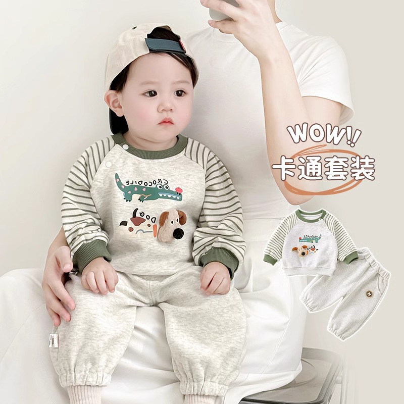 婴幼儿洋气小套装秋装男宝宝开秋衣服分体儿童卫衣休闲运动两件套