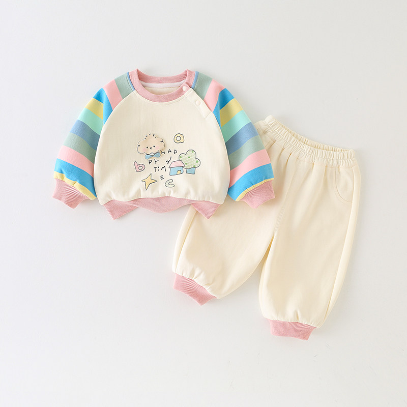婴儿套装宝宝春秋衣服早秋分体婴幼儿分体两件套彩虹卫衣秋装时尚