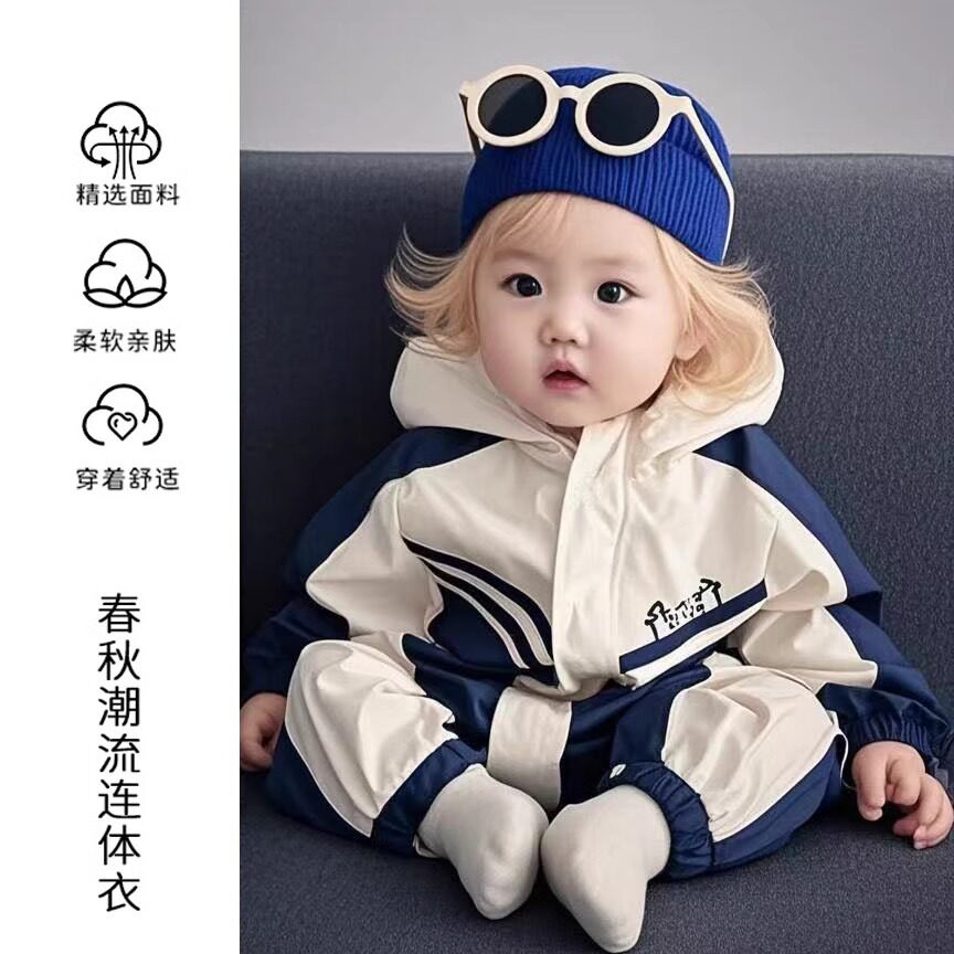 宝宝春秋衣服秋装新款冲锋衣秋季加厚连体衣秋季婴儿开秋外出服男