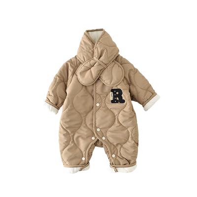 婴儿连体衣冬装绗棉外出棉服韩版男童宝宝加绒保暖棉衣爬服送围巾