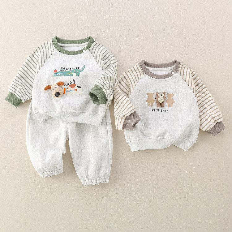 女童套装春装男女宝宝条纹纯棉婴儿衣服春季外出服儿童运动两件套