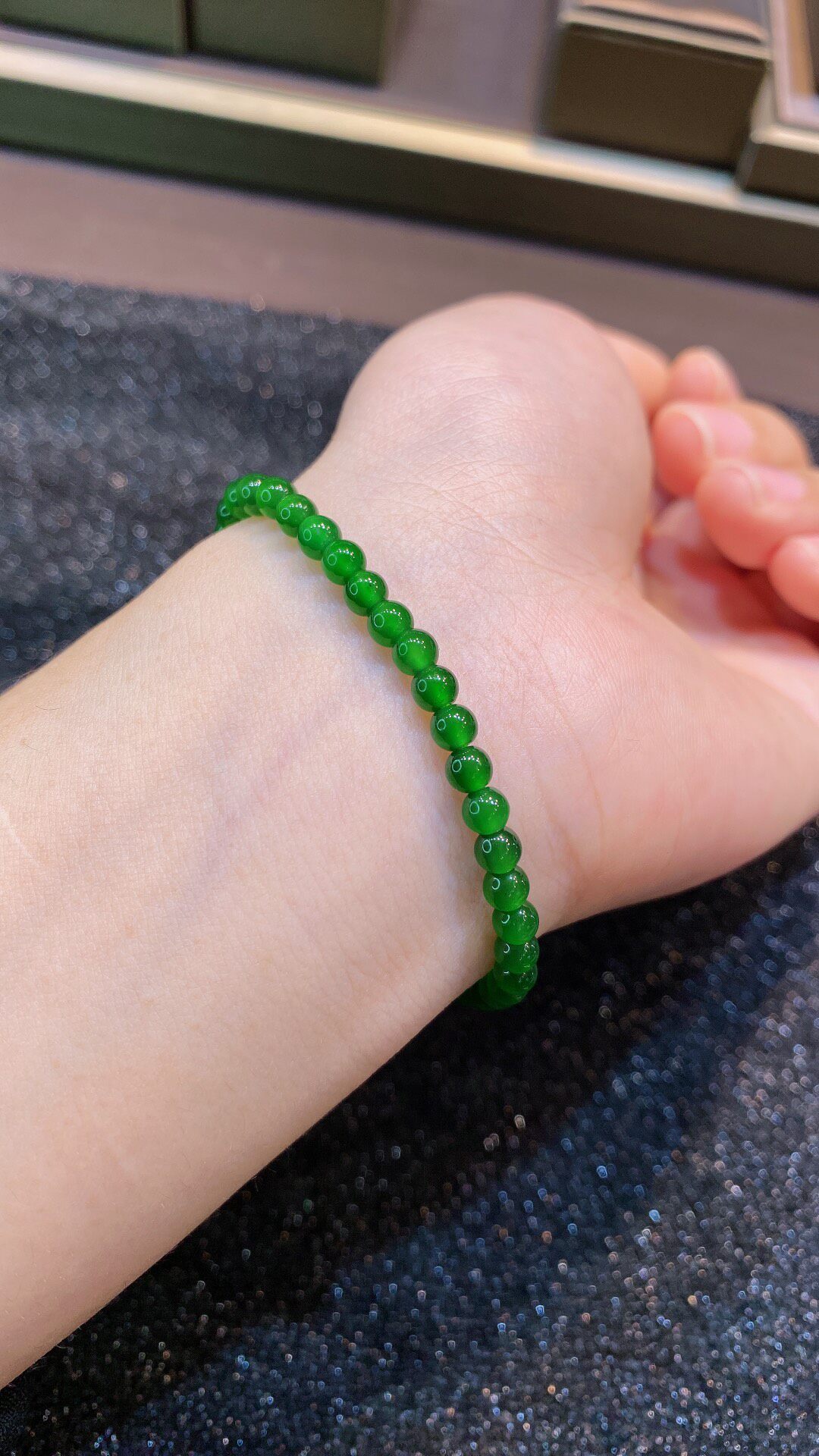 四会天然缅甸a货冰种满辣绿算盘小米珠翡翠手串圆珠链女款送妈妈
