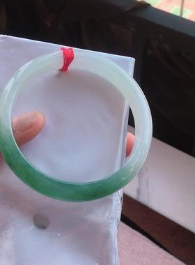 6364大圈口天然缅甸a货糯冰种半山水油绿翡翠玉手镯正品旗舰店女