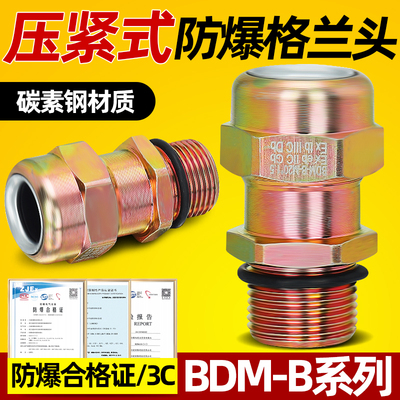 碳钢镀锌防爆格兰头G3/4金属隔爆密封接头BMD-B防爆电缆夹紧接头