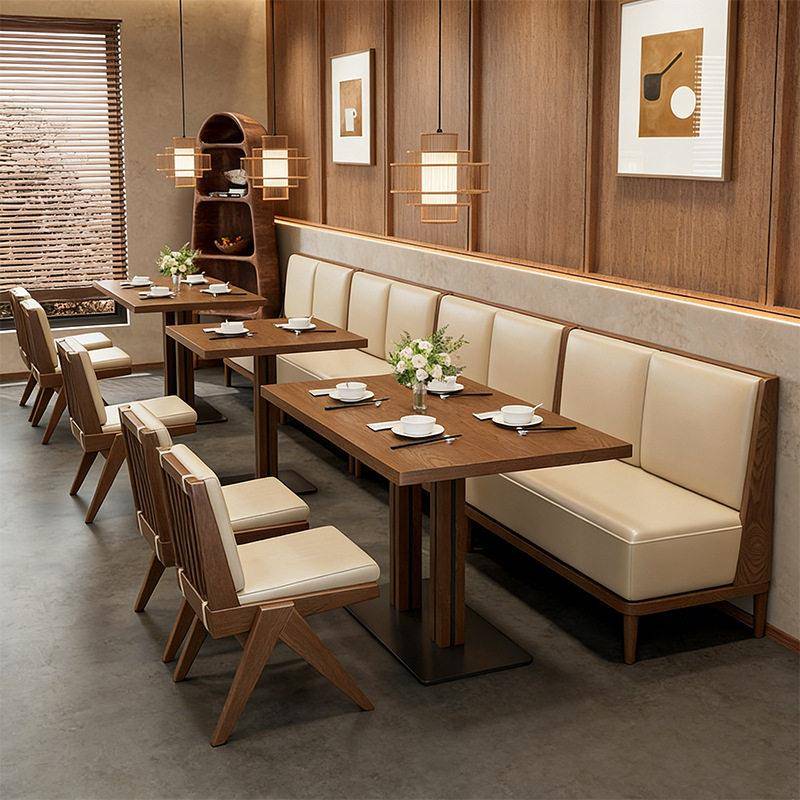 定制实木靠墙卡座餐饮商用餐厅饭店茶楼厅料理沙发咖啡厅桌椅组合