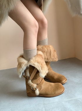 2025新款两穿加厚保暖棉靴女冬氛围感皮带扣加绒长筒雪地靴长靴潮