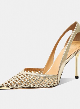 法式绝美时尚百搭编织高跟鞋2025年新款小众设计感镂空尖头凉鞋女