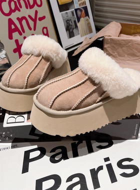 复古风保暖毛毛拖鞋女外穿2025秋冬新款厚底加绒包头棉拖鞋雪地靴