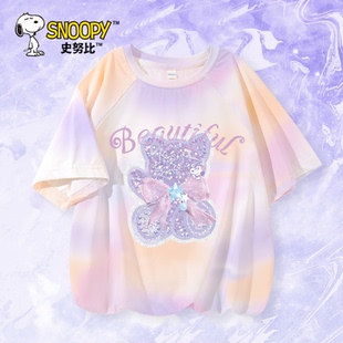 女孩夏装 史努比童装 运动上衣洋气儿童半袖 t恤夏薄款 女童速干短袖