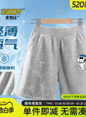 史努比短裤男童夏季裤子男大童夏装灰色透气五分裤儿童纯棉运动裤
