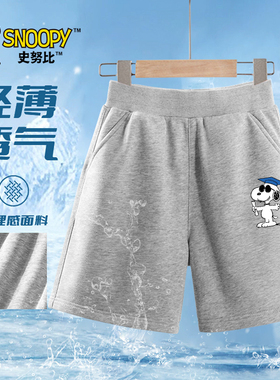 史努比短裤男童夏季裤子男大童夏装灰色透气五分裤儿童纯棉运动裤