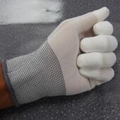 12双薄款 白色尼龙PU涂指涂掌手套劳保耐磨防静电无尘透气浸胶防滑