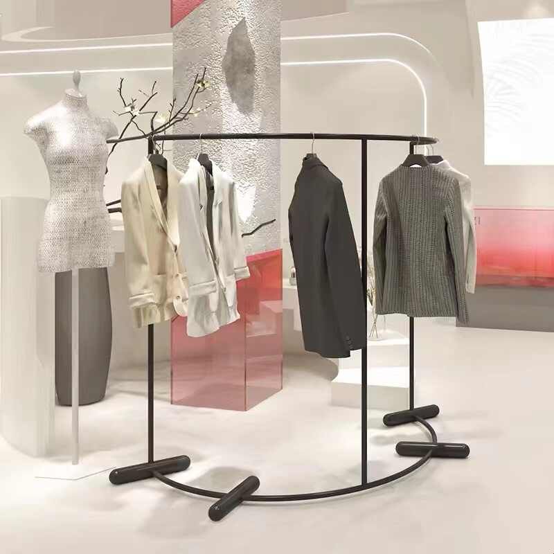 服装店中岛展示架铁艺黑色弧形衣服陈列架组合女装店铺货架挂衣架