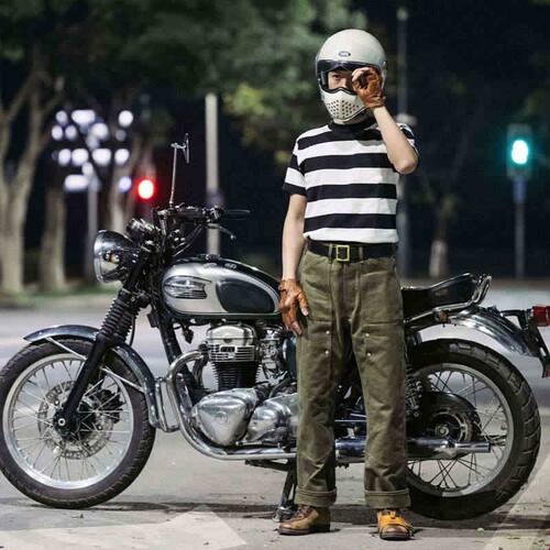 福禄车库复古摩托车苔原骑行裤重磅加厚带护具防护工装通勤机车裤