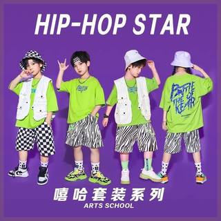 少儿街舞套装男童宽松马甲儿童嘻哈潮服hiphop帅气演出服薄荷曼波