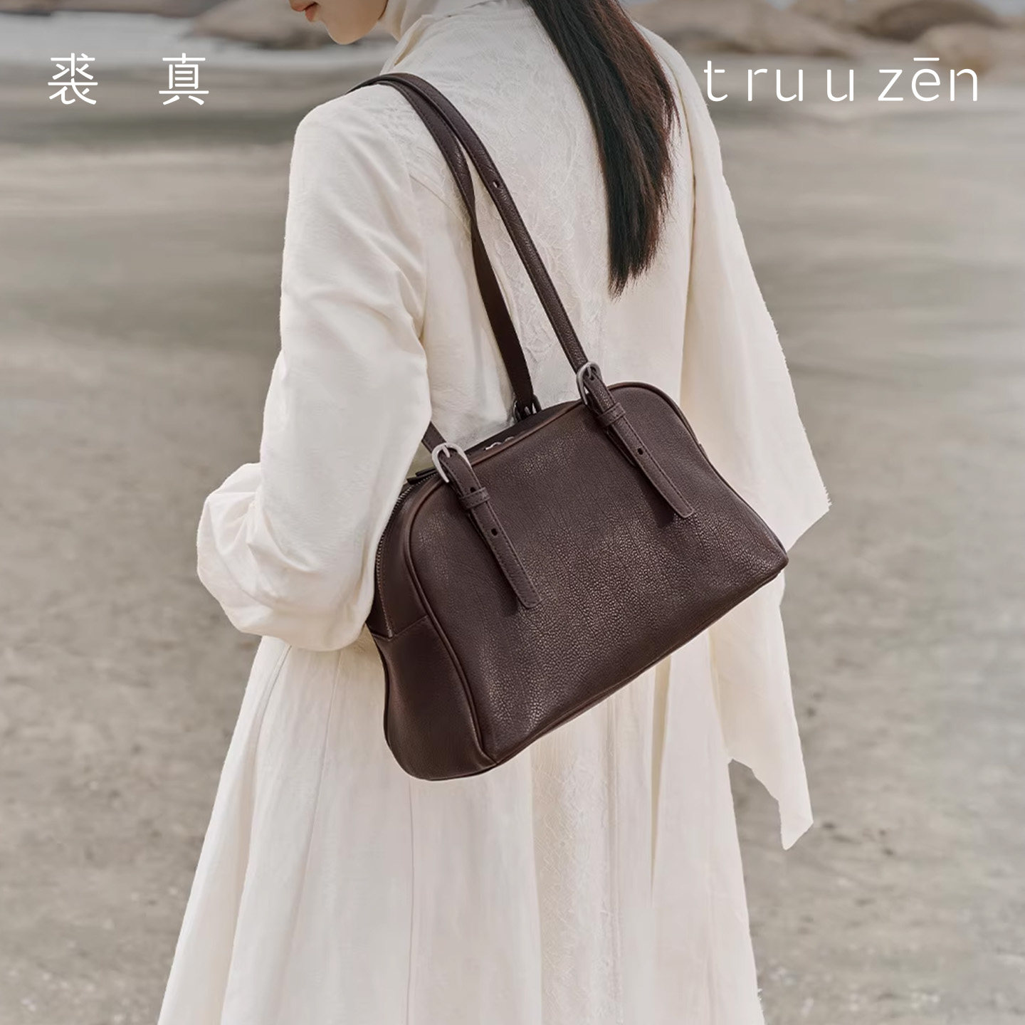 【明星同款】裘真植鞣胎牛皮悠悠保龄球包女复古通勤大容量单肩包