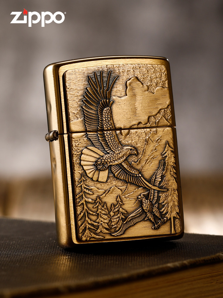 zippo打火机zppo正版 美国进口正品 黄铜贴章飞鹰老鹰 20854