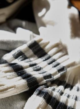 Stochastic“闪金线”加厚粗针袜复古美式条纹袜透气吸汗灰色绿色