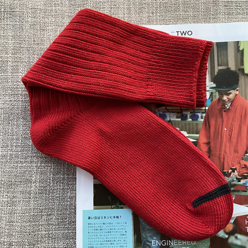 Stochastic红色粗线袜圣诞红新年长绒棉本命年堆堆袜喜庆结婚红袜