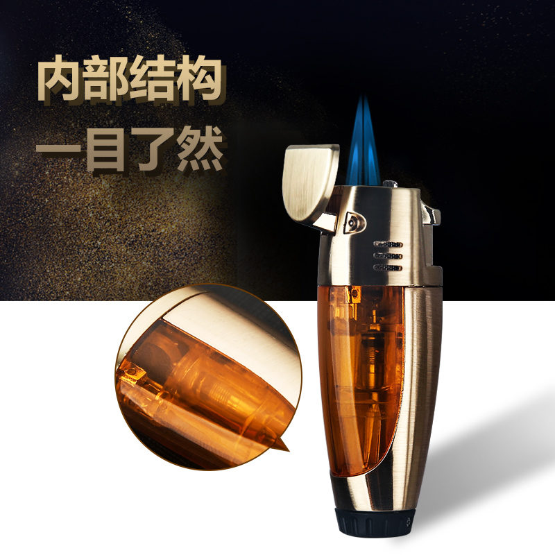 百诚新款防风打火机充气创意双火 交叉直冲 蓝焰个性男点雪茄火机
