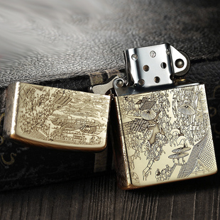 收藏煤油打火机 防风火机5面雕刻清明上河图全铜复古送礼礼品包邮