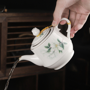 400ml陶瓷小茶壶田园风带过滤网喝茶壶复古风德化白瓷家用花茶壶