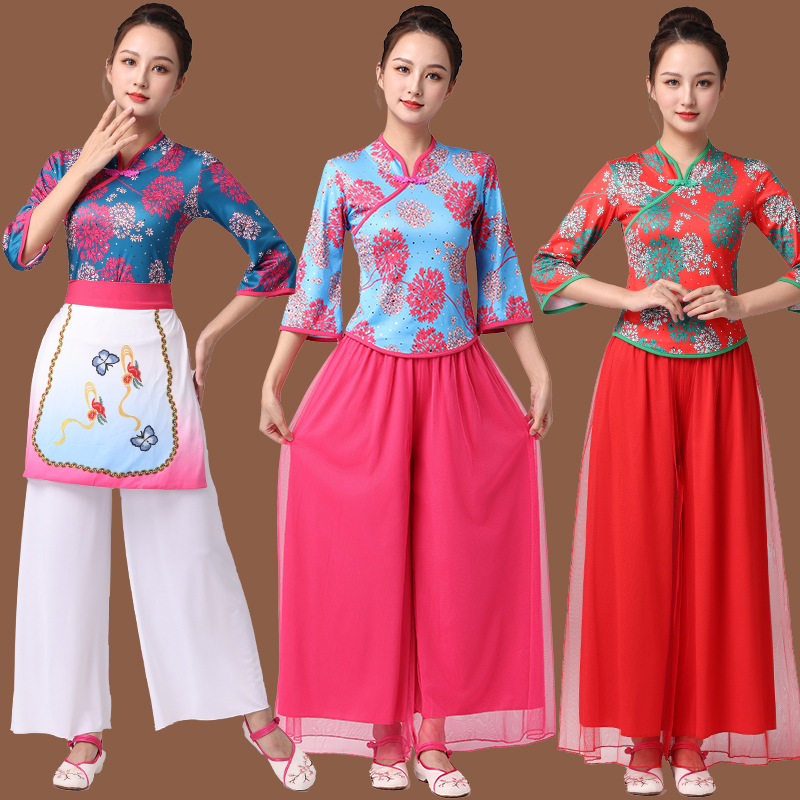 日本品质新款广场舞服装秧歌服女民族风演出服秋季团体演出服采茶