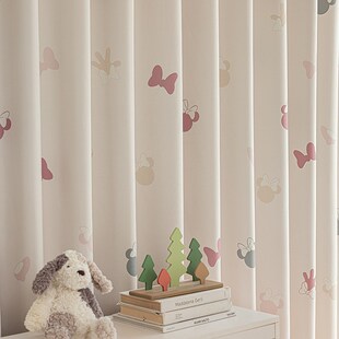 法欧雅奶油风绒感专家淡粉色你好妮妮遮光窗帘公主风儿童房卡通