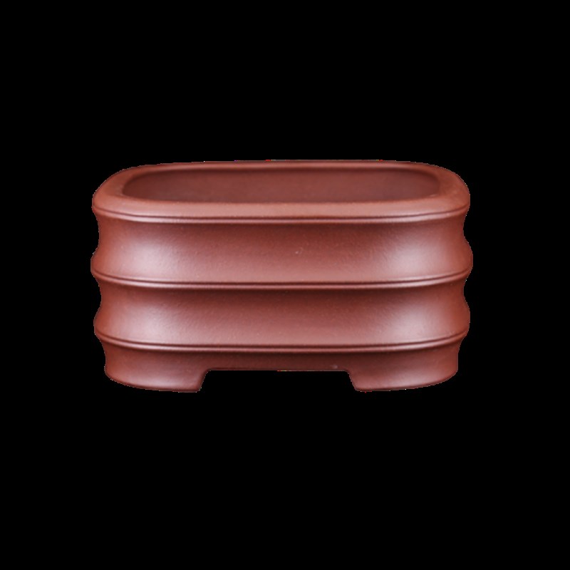 紫砂花盆正方形盆景盆精品朱泥大红袍竹节盆民间艺人冯长根制作