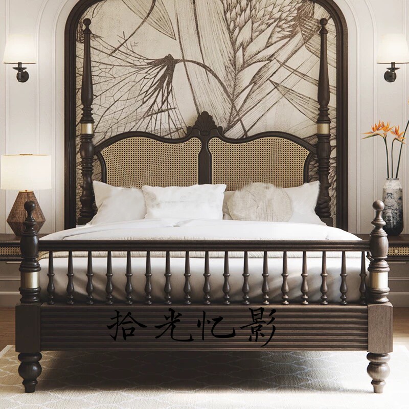 缀之林美式乡村复古做旧实木床新古典客厅休闲双人床布艺现代简约
