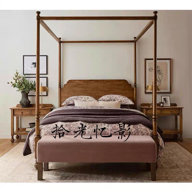 缀之林美式乡村复古做旧实木床新古典客厅休闲双人床布艺现代简约