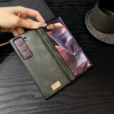 适用三星W25手机壳新款弹簧中轴保护zfoldSE折叠高端素皮超薄Z Fold SE保护套铰链全包防摔W25心系天下后外壳