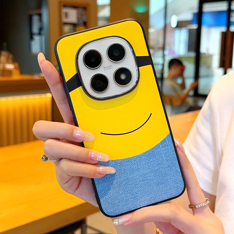 适用小米红米note15手机壳皮纹新款Note15pro全包防摔保护套note15pro+创意卡通大眼睛小黄人Redmi可爱搞怪潮