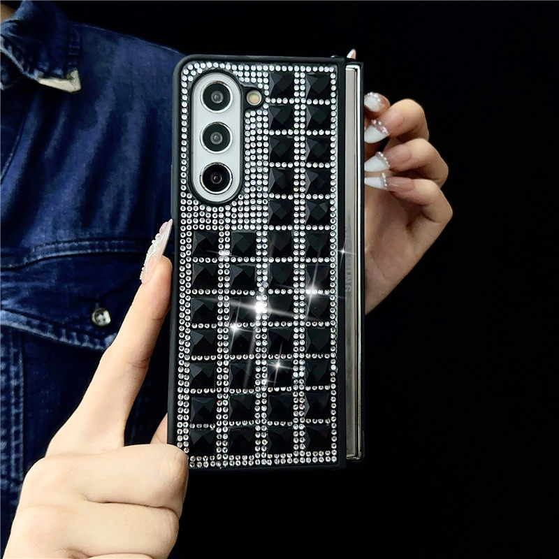 适用三星ZFold6手机壳高级方形水钻新款Fold5折叠屏W23心系天下w24全包Fold3保护套fold4时尚网红女欧美风w22