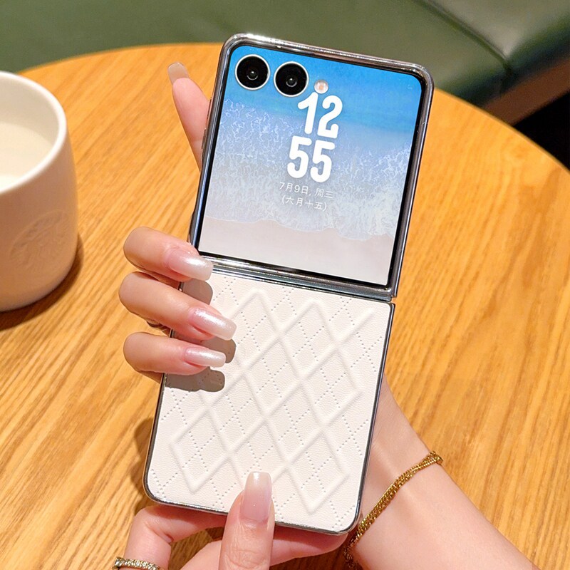 适用三星ZFlip7手机壳z Flip6新款电镀菱格双色flip5折叠屏全包防摔皮纹的保护套男士时尚高端女FE外壳高级感